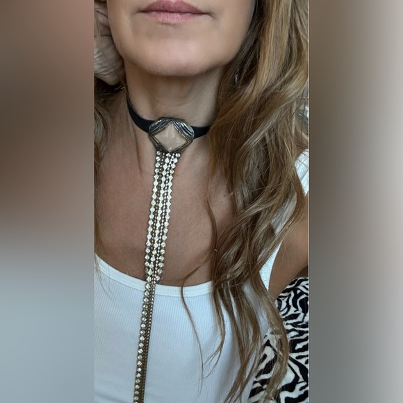 OOAK ADINA MILLS pink quartz pyramid and rhinestone choker #collectorsitem - Picture 6 of 7